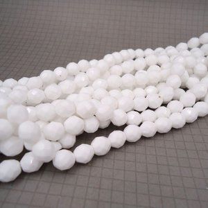 Opaque White Czech Fire Polished Glass 8mm Beads Jewelry Making Supplies Crafts